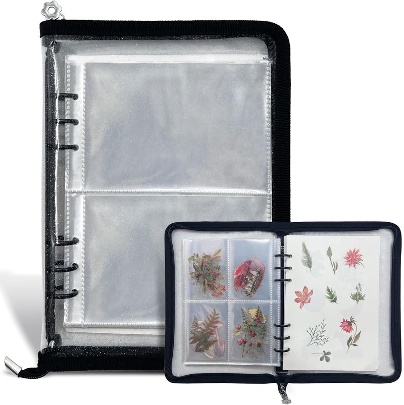 NOCAFI Sticker Storage Organizer Binder A5 Sticker Collecting Book Zipper Album for Adult with Blank Reusable Release Paper and Pocket Pages (Black) - Image 1